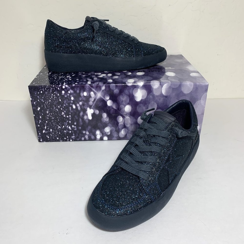 Vintage Havana Kara Glitter Sneakers Leather Low Top Lace Up Navy Blue Size 6